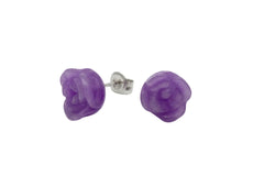 Jade of Yesteryear Sterling Silver Purple Jade Carve Rose Stud Earrings.