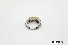 Emma Skye Stainless Steel Crystal-Accented Hammered 2-Tone Ring, Size 8