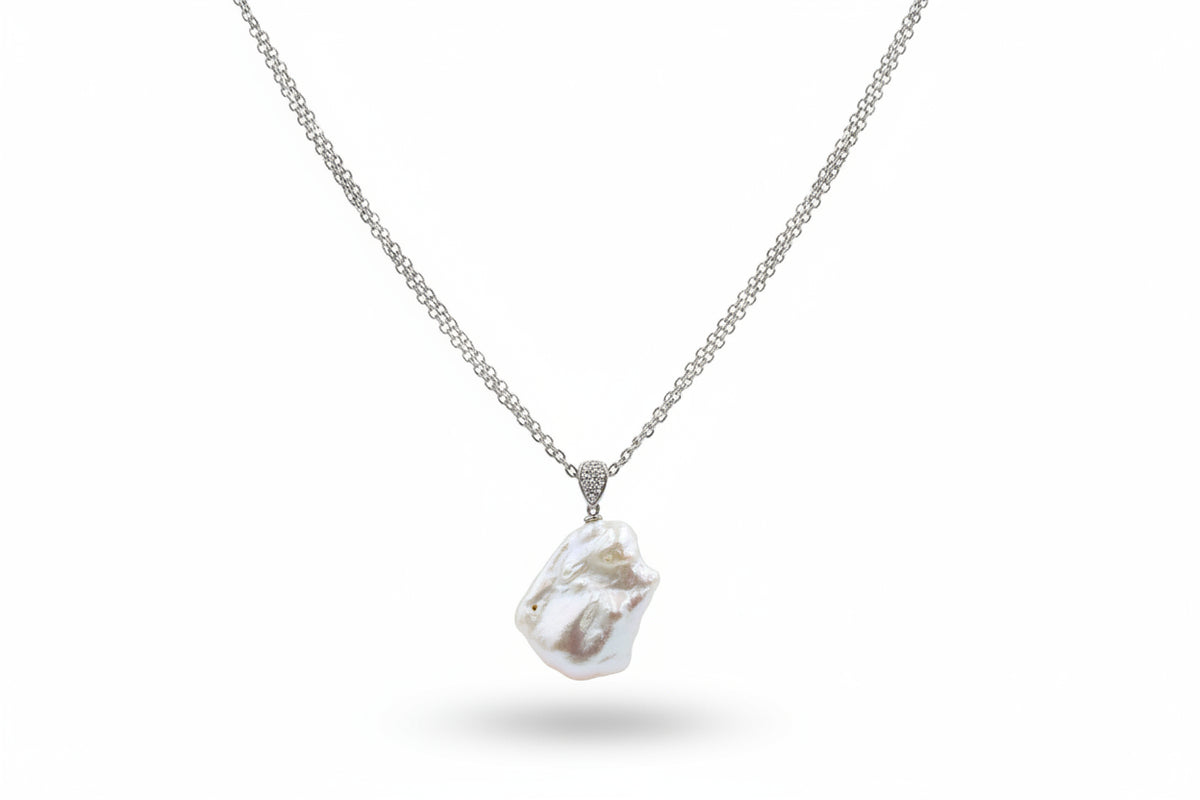 Kwan Collections Baroque Cultured Pearl & White Zircon Drop Necklace, 18"
