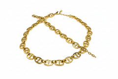Stately Steel Mariner Chain Necklace & Bracelet Set, Goldtone