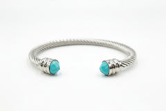 HSN Stainless Steel Faceted Cabochon Turquoise Twisted Cable Bracelet, 7"