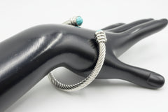 HSN Stainless Steel Faceted Cabochon Turquoise Twisted Cable Bracelet, 7"