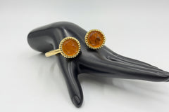 Bellezza Goldtone Bronze Italian Orange Glass Cuff Bracelet, 6-3/4"