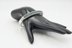 QVC Round Blue Topaz Gem Hinged Cuff Sterling Silver Bracelet, Large: 8"