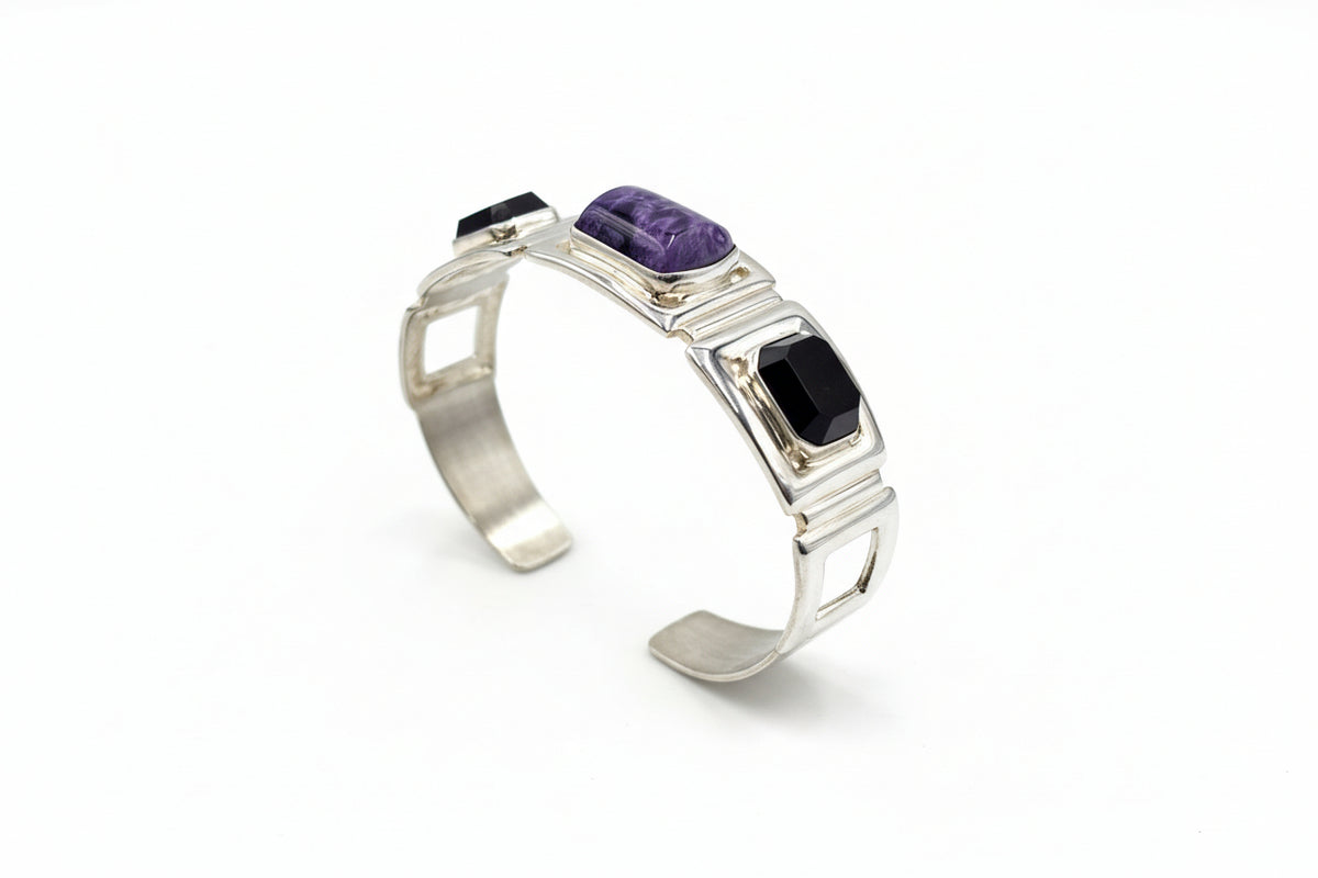 Jay King Sterling Silver Charoite & Amethyst Cuff Bracelet, 6-3/4"