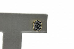 Joya Goldtone Deco Crushed Black Diamond Oval Stud Earrings