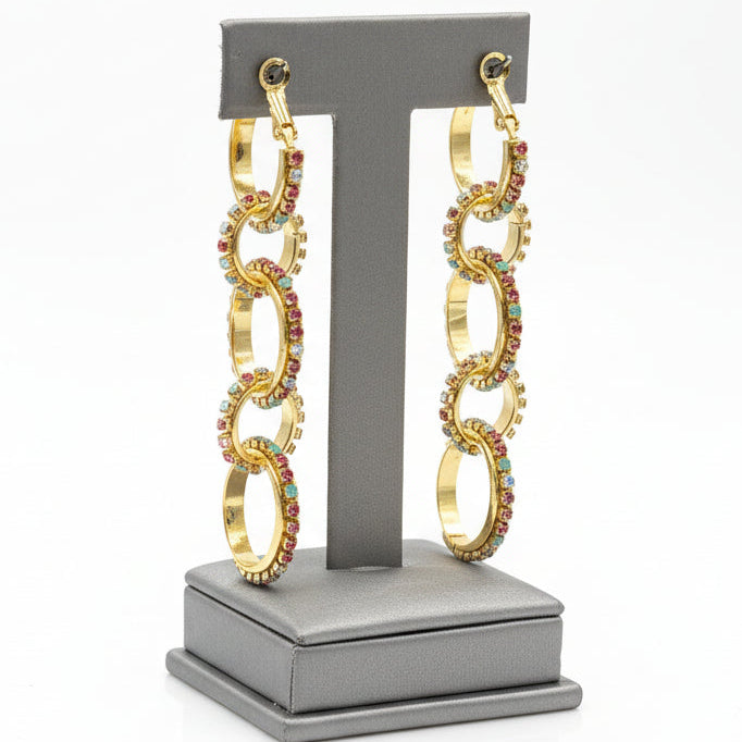 R.J. Graziano Multicolor Color Crystal Multi-Link Drop Earrings, 2"