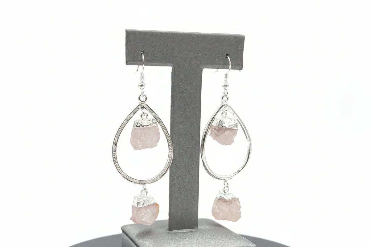 KALIFANO Silvertone Rose Quartz Drop Earrings