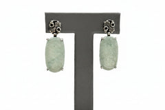Jade of Yesteryear Sterling Silver Floral Carved Green Jade Drop Earrings