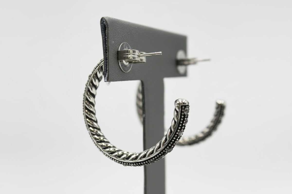 Steel by Design Rope Design Crystal Hoop Earrings, 1"