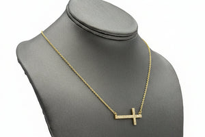Joya Sterling Silver Goldclad Deco Crushed Diamond Shard Sideways Cross Necklace, 18"