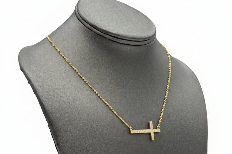 Joya Sterling Silver Goldclad Deco Crushed Diamond Shard Sideways Cross Necklace, 18"