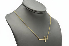 Joya Sterling Silver Goldclad Deco Crushed Diamond Shard Sideways Cross Necklace, 18"