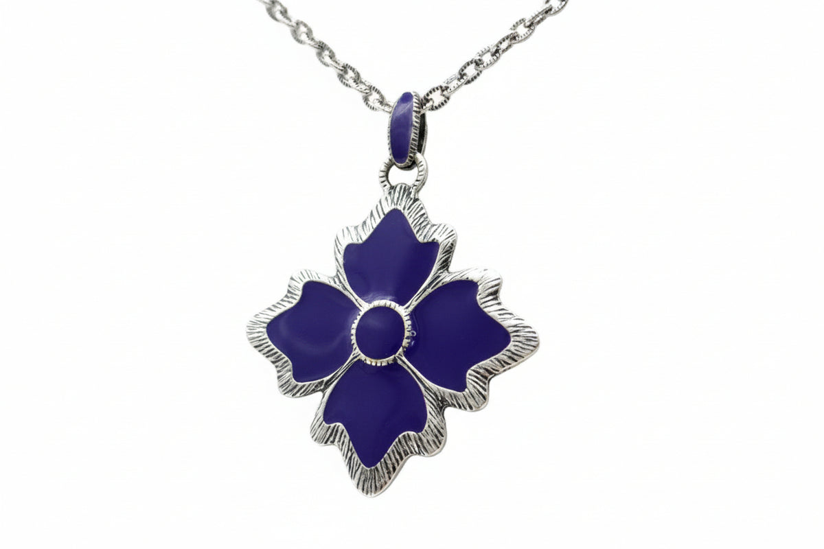 Patricia Nash Reversible Enamel Floret Drop Necklace Blue/Purple 27"