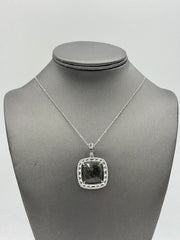 Jade of Yesteryear Square Black Jade & Cubic Zirconia Pendant Necklace, 18"