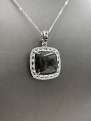 Jade of Yesteryear Square Black Jade & Cubic Zirconia Pendant Necklace, 18"