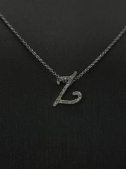 Colleen Lopez Sterling Silver  Clear Diamond "Z" initial Necklace, 16"