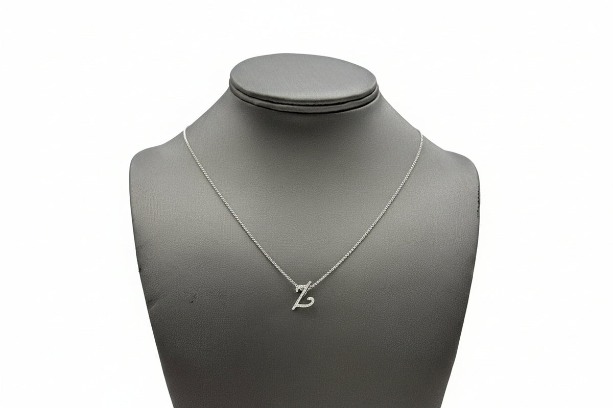 Colleen Lopez Sterling Silver  Clear Diamond "Z" initial Necklace, 16"