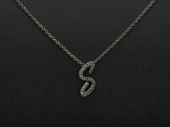 Colleen Lopez Sterling Silver  Clear Diamond "S" initial Necklace, 16"
