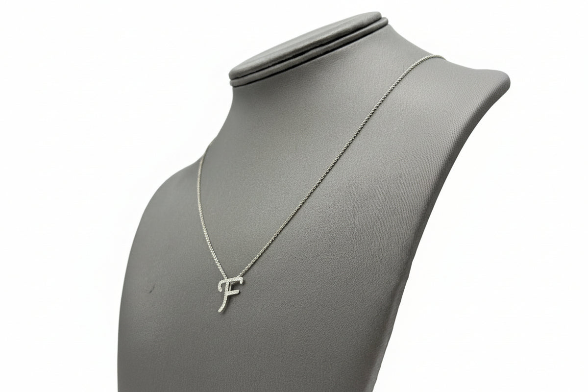 Colleen Lopez Sterling Silver  Clear Diamond "F" initial Necklace, 16"