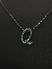 Colleen Lopez Sterling Silver  Clear Diamond "Q" initial Necklace, 16"