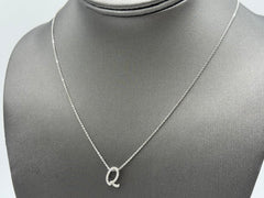 Colleen Lopez Sterling Silver  Clear Diamond "Q" initial Necklace, 16"