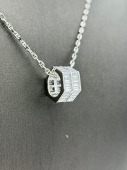 Absolute Sterling Silver Hexagon-Design Baguette Pendant Necklace 18"
