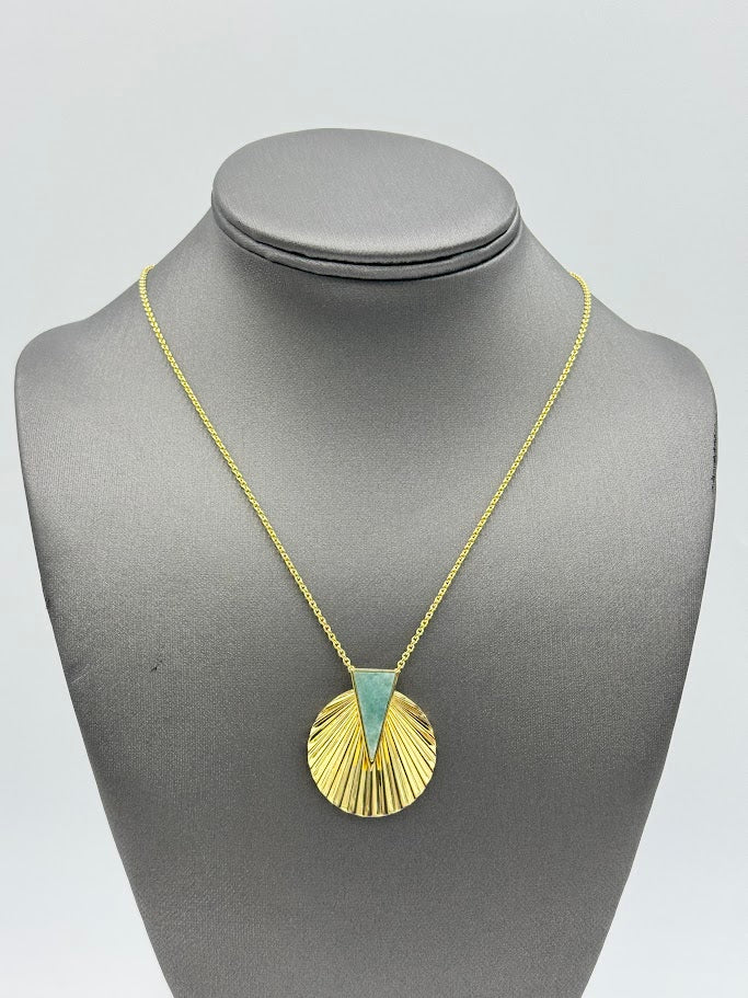 Jade of Yesteryear Sterling Silver Goldclad Green Jade Sunburst Pendant Necklace, 18"+2"