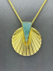 Jade of Yesteryear Sterling Silver Goldclad Green Jade Sunburst Pendant Necklace, 18"+2"