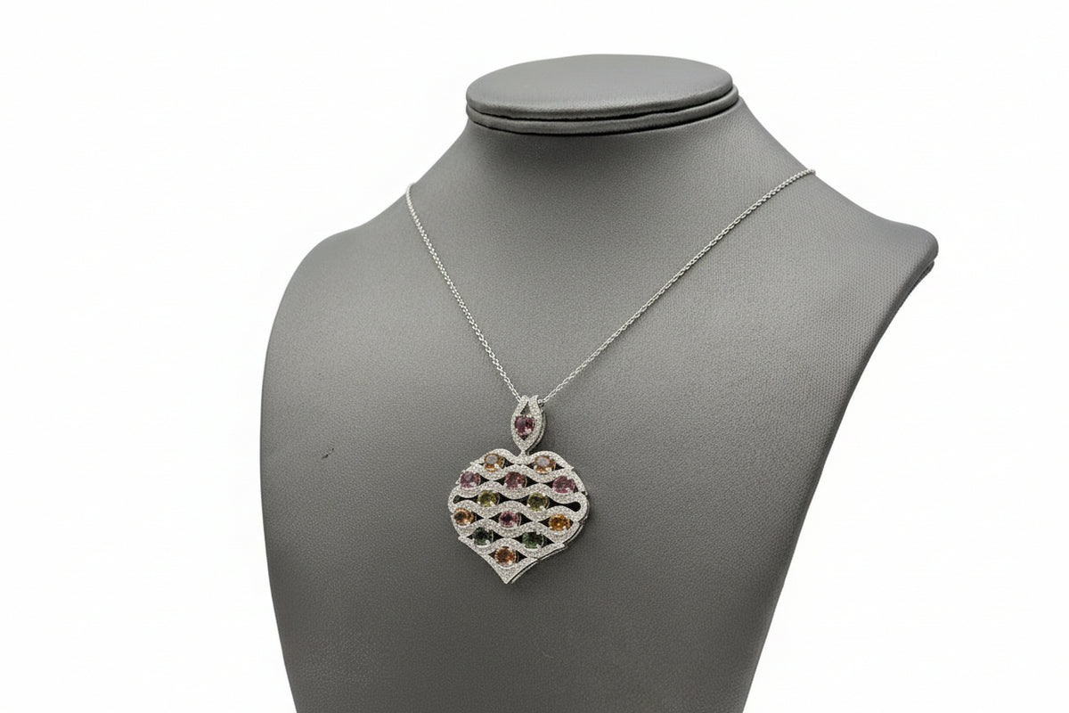 Colleen Lopez Multi Tourmaline & White Zircon Heart Pendant with Chain