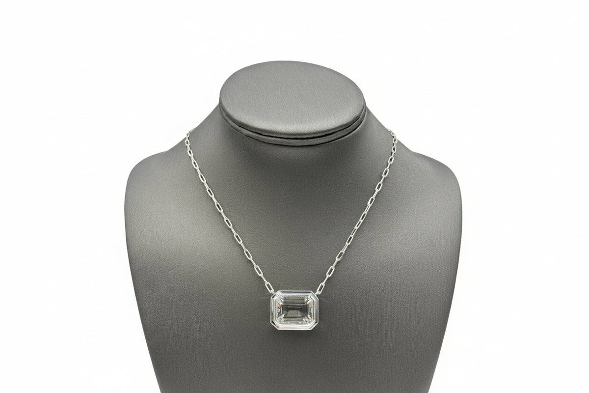 Herkimer Mines "Diamond" Quartz Silvertone Solitaire Drop Necklace, 16"