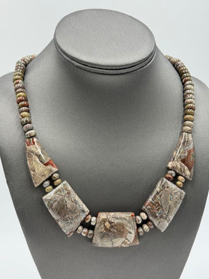 Jay King Sterling Silver Mushroom Rhyolite Beaded Bib  Necklace, 18"