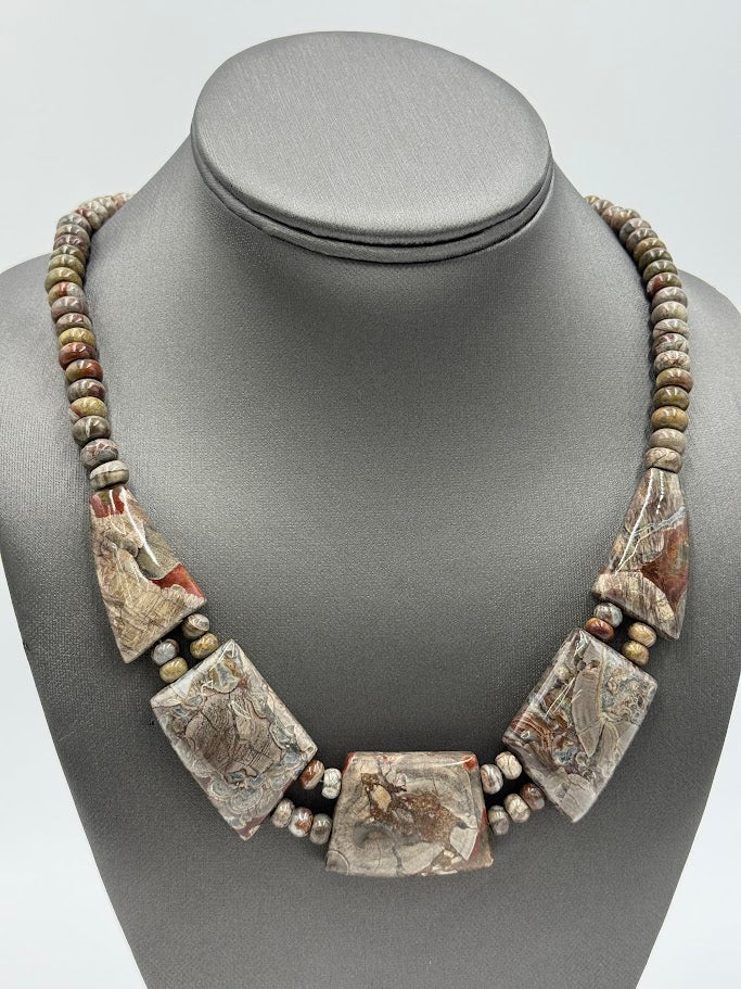 Jay King Sterling Silver Mushroom Rhyolite Beaded Bib  Necklace, 18"