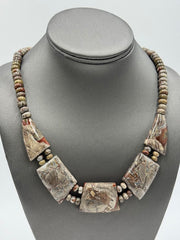 Jay King Sterling Silver Mushroom Rhyolite Beaded Bib  Necklace, 18"