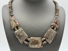 Jay King Sterling Silver Mushroom Rhyolite Beaded Bib  Necklace, 18"