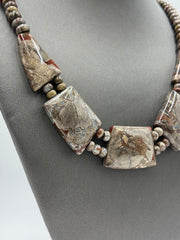 Jay King Sterling Silver Mushroom Rhyolite Beaded Bib  Necklace, 18"