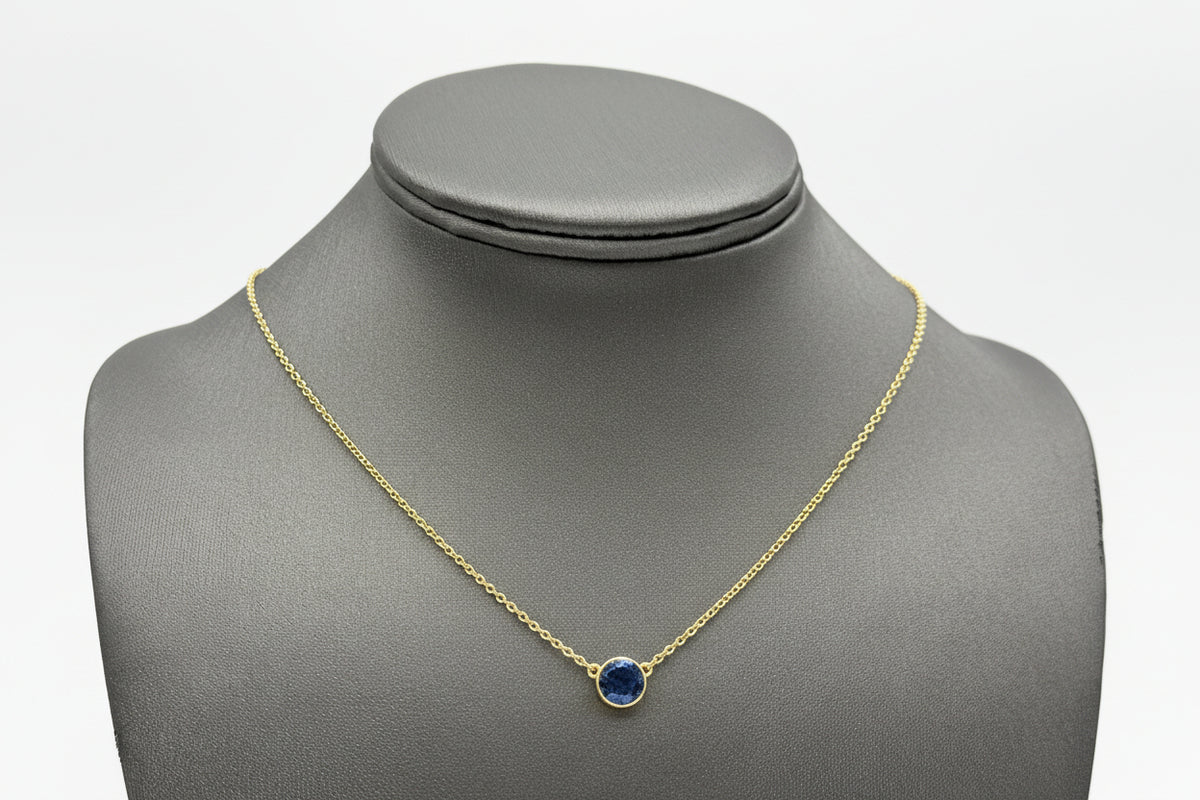 Joya Sterling Silver Deco Crushed Blue Diamond Round Pendant Necklace, 18"