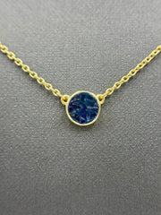 Joya Sterling Silver Deco Crushed Blue Diamond Round Pendant Necklace, 18"