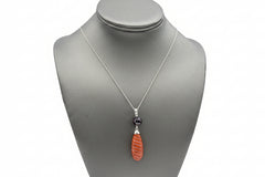 Jade Of Yesteryear Sterling Silver Carved Red Jade & Faceted Garnet Necklace 18"