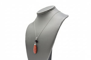 Jade Of Yesteryear Sterling Silver Carved Red Jade & Faceted Garnet Necklace 18"