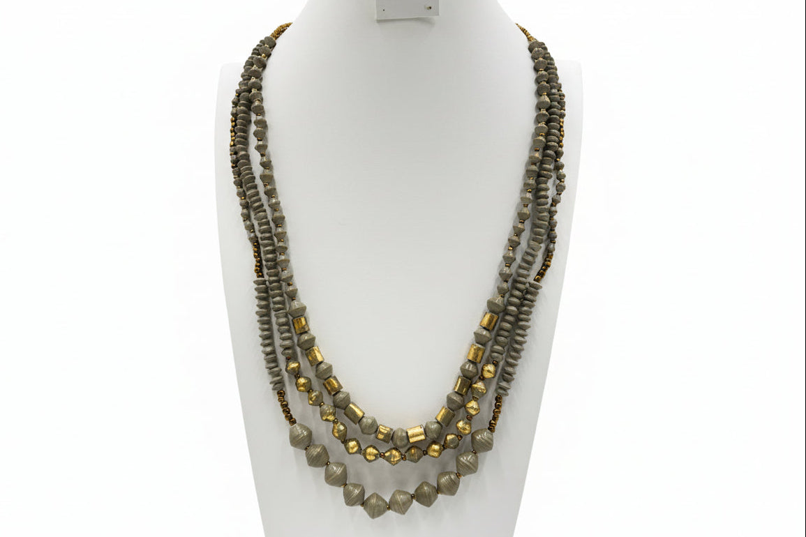 31 Bits Mystic Multi Layers Necklace, Green/Goldtone