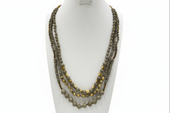31 Bits Mystic Multi Layers Necklace, Green/Goldtone