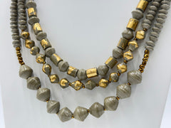 31 Bits Mystic Multi Layers Necklace, Green/Goldtone