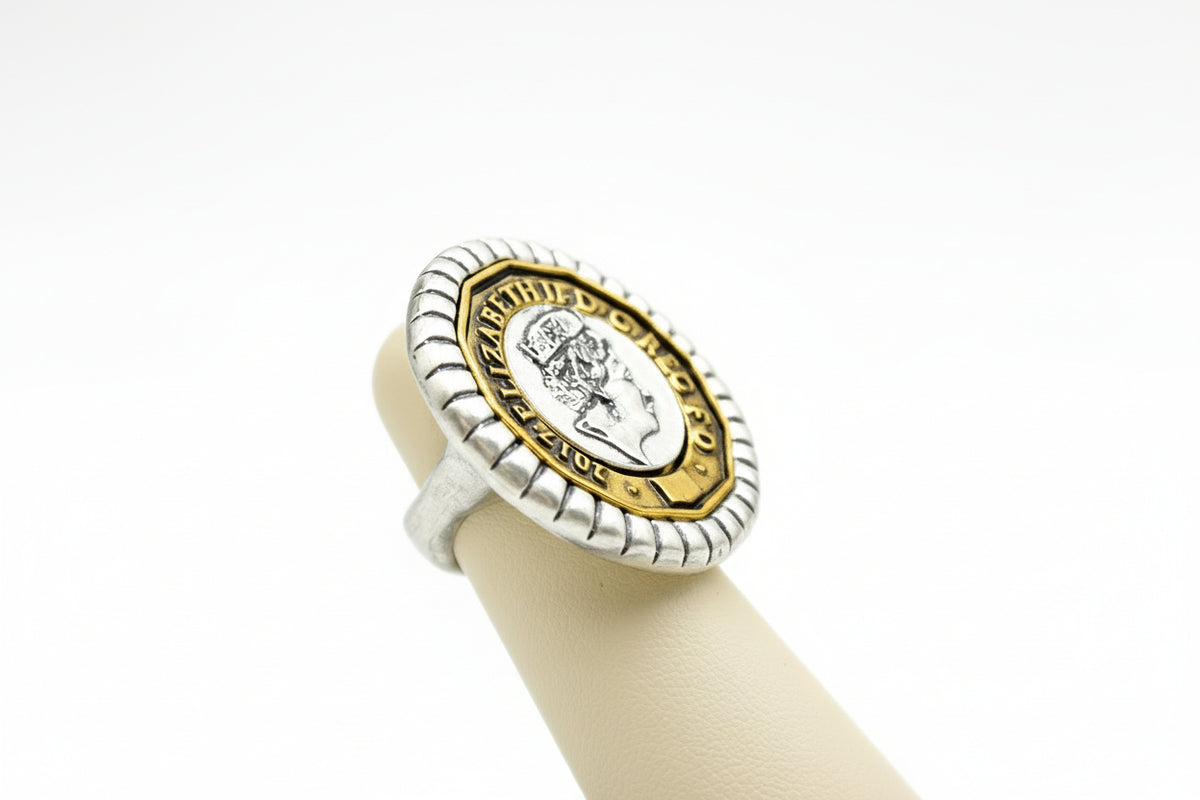 Patricia Nash Two-tone World Coin Pound Ring. Size 10