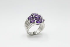 Colleen Lopez Silver Oval Amethyst & White Zircon 7-Stone Ring. Size 7