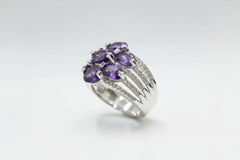 Colleen Lopez Silver Oval Amethyst & White Zircon 7-Stone Ring. Size 7
