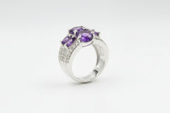 Colleen Lopez Silver Oval Amethyst & White Zircon 7-Stone Ring. Size 7