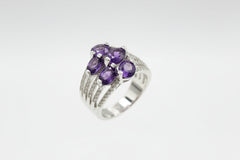 Colleen Lopez Silver Oval Amethyst & White Zircon 7-Stone Ring. Size 7