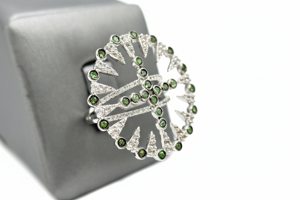 Rarities Sterling Silver Tsavorite & White Zircon Open Design Ring Size 6