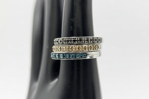 49ctw Black, Blue & Champagne Diamond Silver Band Rings Ã¢â‚¬â€œ Set of 3 (Size 5)
